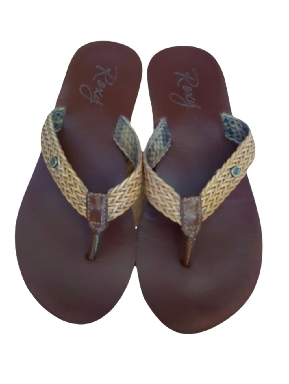 Roxy Lola Faux Leather Woven Strap Thong Sandals